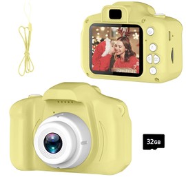 Cámara para Niños, Mini Cámara Digital de Video y Foto Selfie, Juguete Camara Fotográfica Infantil con 1080P HD y Pantalla IPS de 2.0, Soporta Tarjeta de Memoria de 32G, Regalo de Cumpleaños,Amarillo
