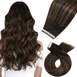 Moresoo Tape in Hair Extensions Real Human Hair Roots Darkest Brown Balayage Brown Medium Thick 12 Inch 40pcs/60g #2/2/6