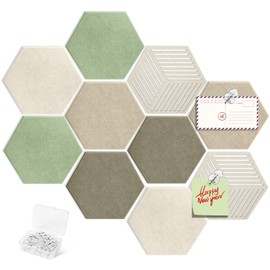 10PCS Hexagon Cork Board Tiles, Self-Adhesive Felt Bulletin for Walls Decor