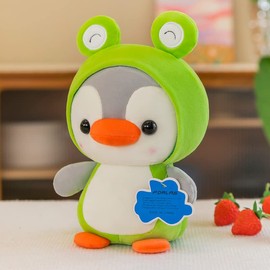 fdalas Penguin Frog Stuffed Animal,Penguin Teddy,Cute Plushies Wearing Green Animal Outfit, Penguin Plush Toys as Gift for Girls Kids,Penguin Plush Toy for Daily 10 Inch (Penguin Frog)