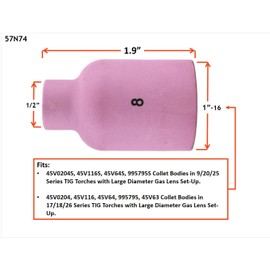 SÜA - Alumina Nozzle Cups for TIG Welding Torches Series 9/20/25/17/18/26 with Large Diameter Gas Lens Set-Up - Model: 57N74 - #8 (1/2'') - (5 PACK)