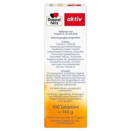 Doppelherz Vitamin C 1000 + D3 + Zinc, High Dose with Vitamin C and Vitamin D to Support the Immune System and Protect Cells, 100 Depot Tablets