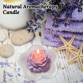 Purple Peony Flower Shape Candles for Women Friends Colleague Classmates Gift, 3 inch Pastel Aesthetic Scented Candle with Lavender Fragrance