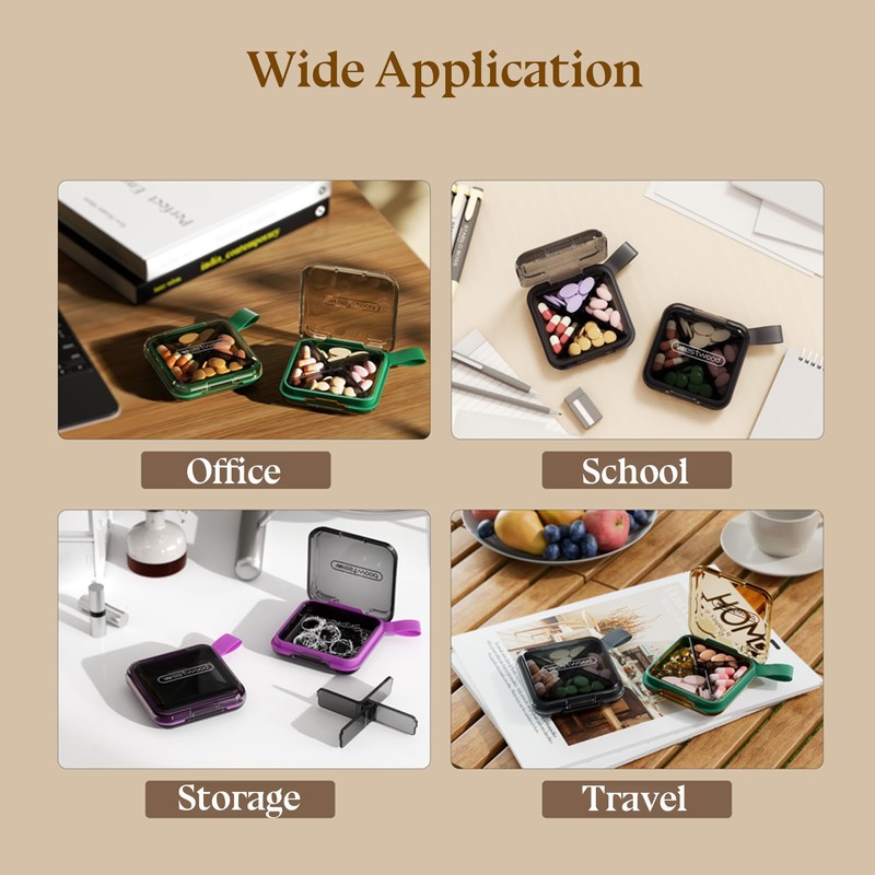 1 Pack Purple Pill Organizer with Strap, 4 Compartments, Compact