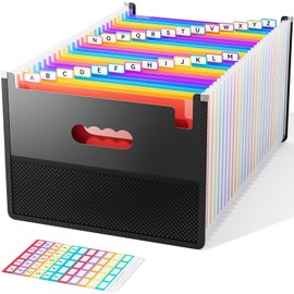 Accordion File Organizer, 26 Pockets File Folders, Upright & Open Top, A-Z Colorful Tabs, Larger Capacity Expanding File Folder, Letter/A4 Size for School, Home and Office - Black