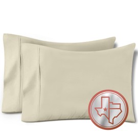 TEXAS LINEN CO. 100% Egyptian Cotton Pillow Cases Set of 2, 600 Thread Count Sand Standard/Queen Pillowcase for Sleeping, Soft, Silky Sateen Weave Bed Pillow Cover, Extra Long Staple Pillowcases