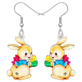 HUAGEO Easter Acrylic Cartoon Bunny Rabbit Dangle Earrings For Women Holiday Jewellery Charms Gifts (Beige)