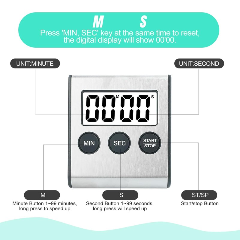 Digital Kitchen Timer – 2 Pieces Digital Timer with Magnet,