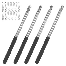 M METERXITY 4-Pack 3.94Ft/1.2M Telescopic Handheld Flagpoles, Telescopic Flag Pole with Clips Portable Stainless Steel Flag Pole for Truck/Outside/Tour/Guide/House/Festival[Black]