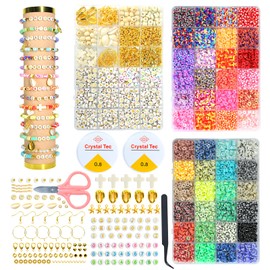 DWOOKE Beads for Bracelets 3 Boxes, 7500+ Pieces Beads for Jewellery Making, Letter Beads with Pendant and Elastic Cords, Friendship Bracelet Set for Girls, Children and Teenagers, Crafts