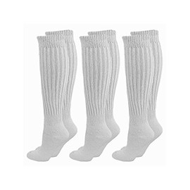 Luxury Divas White All Cotton 3 Pack Extra Heavy Slouch Socks Made In USA