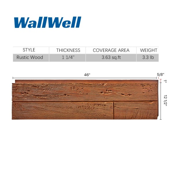 Wallwell Faux Rustic Wood Panel,3.63-21. - 1 Panel, Antique Brown