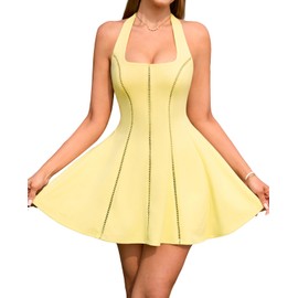 JKMNAO Women's Summer Mini Dress Halter Casual Flowy A Line Party Club Corset Short Dresses Yellow