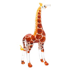 ChangThai Design Tiny 4½" High Brown Giraffe Standing Figurine - Miniature Hand Blown Painted Glass Giraffes Savanna Wildlife Long Neck Tallest Animal Crystal Decorative Collectible Figure Décor Gifts