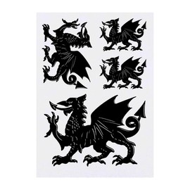 4 x 'Welsh Dragon' Temporary Tattoos - Water Resistant, Skin-Safe, Non-Toxic Transfers, Mixed Sizes (TO00080154)