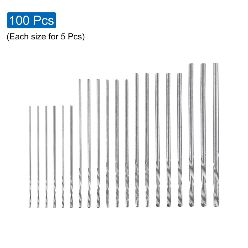 sourcing map 5Sets(100Pcs) 0.3-1.6mm Mini Twist Drill Bits, High-Speed Steel