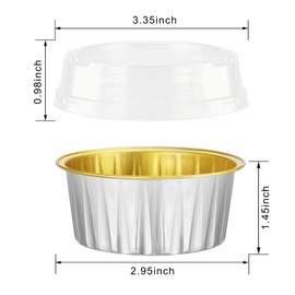 EUSOAR Dessert Containers with Lids, 50pcs 5oz Aluminum Foil Baking Cups Muffin Liners, Disposable Foil Ramekins, Cupcake Baking Cups, Aluminum Foil Cupcake Holders Pans with Lids Silver+Gold