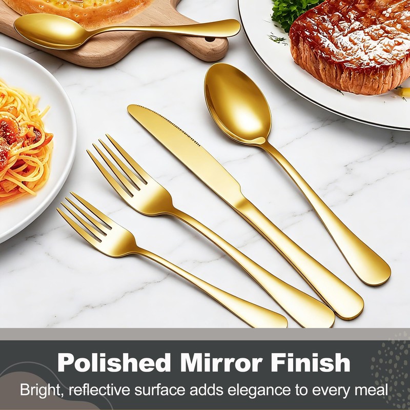 Runfly 40-Piece Gold Flatware Set, Stainless Steel Cutlery Set for