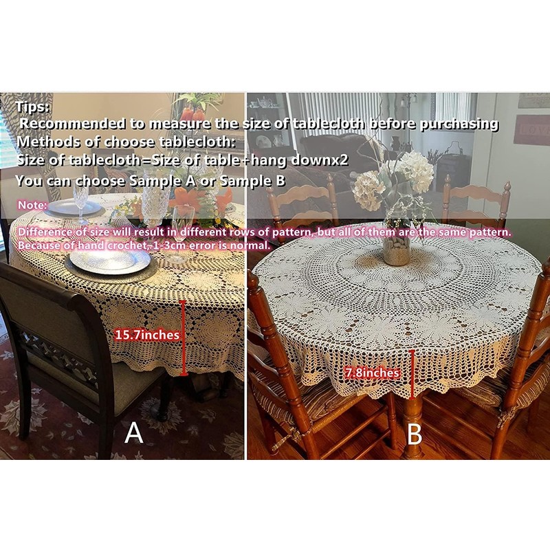 USTIDE Hand Crocheted Tablecloth Beige 100% Cotton Round Lace Tablecloths