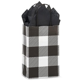 NW Buffalo Plaid Black Paper Shopping Bags - Rose Size - 5 1/2 x 3 1/4 x 8 1/2in. - 50 Pack