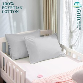 Travel Pillow Case Cover 14x20 Size Set of 2 Zipper Closure Toddler Pillowcase 600 Thread Count 100% Soft Egyptian Cotton Travel Pillow Covers 14 x 20 , Silver Grey Solid