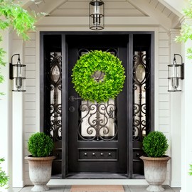 SEVENLOVE 22“ Boxwood Wreath for Front Door,Spring ，Summer All Season Wreaths, Farmhouse Door Wreath Outdoor Indoor for All Seasons Decor