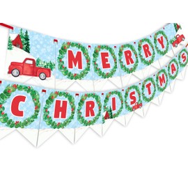 Winter Pick Up Truck Merry Christmas Banner - Red Pick Up Truck Party Supplies - Christmas Pick Up Truck Party Decorations - Christmas Party Decoration - Christmas Party Supplies- MC