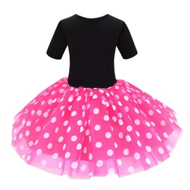 Dressy Daisy Toddler Girl Costume Polka Dots Fancy Dress Up with Mouse Ears Headband Birthday Party Outfit Size 4T to 5T Hot Pink 261