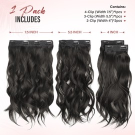 Hair Extensions Clip ins - 14 Inch Wavy Synthetic Clip in Hair Extensions For Women And Girls (Color: Black Brown)