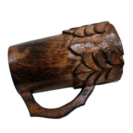 Handcrafted Wooden Beer Mug with Handle Antique Color Floral Cut Design Viking Renissance Beer Tankard Fantasy Mug Rustic Handmade Wood Beer Groomsmen