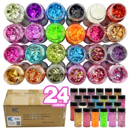 s 2oz Bottle Mixed Size Laser Holographic Chunky Glitter 24 Colors Per Set for Snow Globe Tumbler Music Festivalscolor: Set6-24 mix colors/Spring Glitter