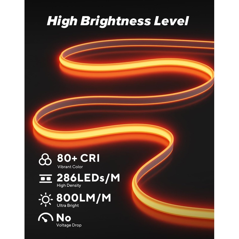 Shine Decor COB LED Rope Light AC 120V, 800lm Ultra