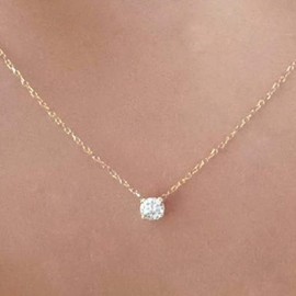 Yienate Fashion Rhinestone Ball Pendant Necklace Simple Jewelry for Women and Girls (Gold)