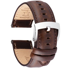 Ottoody Genuine Leather Replacement Watch Band, 0.71, 0.75, 0.79, 0.83, 0.87 inch (18, 19, 20, 21, 22 mm), Quick Release, No Tools Required, Elegant, Calf Leather, Sweatproof, Pleasant Feel, Leather