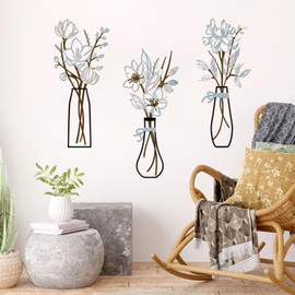 Zzbakress 3 Pcs Metal Flowers Wall Arts Rustic Farmhouse Decor Bathroom Wall Decor Dining Room Wall Decor Minimalist Decor Housewarming Gifts (Blue Brown)