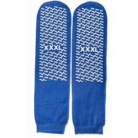 3XL Slip Stop Single Tread Slipper Socks | Triple Extra Large Blue Extra Wide Bariatric, Non Slip Sock, (3 Pairs)
