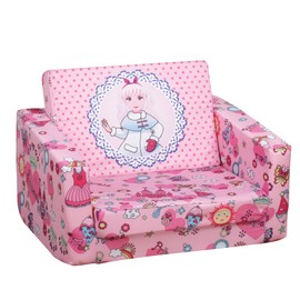 Qaba Kids Fold-Out Couch/Chair Lounger with Space-Themed Washable Fabric & Removable Cushion for 3-6 Years Old, Pink