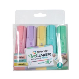 flexoffice 5.0mm Smudge Washable Highlighter/Highlighter Markers for School and Office Pastel Colors (Yellow, Pink, Blue, Green, Purple)