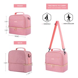 Lunch Bag for Women Double Deck Insulated Lunch Cooler Bag for Adults Work Picnic（Pink）