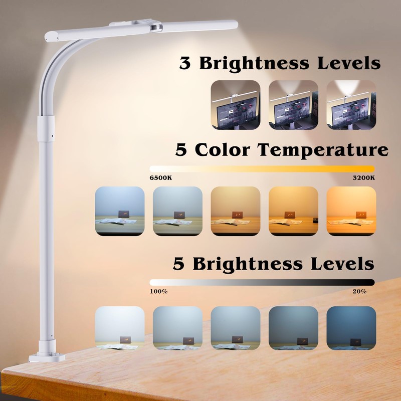 AKRRYR Led Desk Lamp for Home Office,24W Bright Eye-Caring Desk