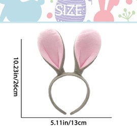 Cute Grey Bunny Ears Easter Headbands for Women Fluffy Costume Hair Bands Plush Pink Rabbit Ear Headband Lovely Rabbit Ears Head Boppers Easter Party Cosplay Hair Accessories for Hair Decoration 1Pcs