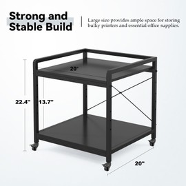 THMINS Large Under Desk Printer Stand, 2-Tier Printer Cart with Heavy-Duty Metal Wheels and Adjustable Shelf, 20 Inches Deep, Black