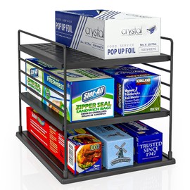 WANCHIY Pantry Organizer- Divided Compartment Holder for Aluminum Foil, Wraps & Baggie Boxes, Upgraded Shelf Storage