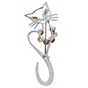 Cat/Kitty/Kitten/Feline Silver Brooch Pin/Clip in Multi-Coloured Amber for Women -