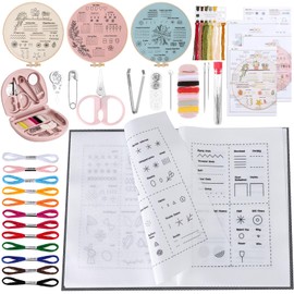 Beginner Embroidery Starter Kit, With Embroidery Stitch Book and 3-Pack PracticeSamplers, Contains Multiple Sewing Tools, Instructions and Videos, 106 Unique Stitches, Needlework Craft Gift for Women