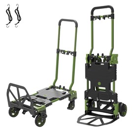 2-in-1 Black Folding Small cart, Outdoor Cargo handling Vehicle, Flatbed Trailer with a Load Capacity of 330 pounds (1, Green+Black)