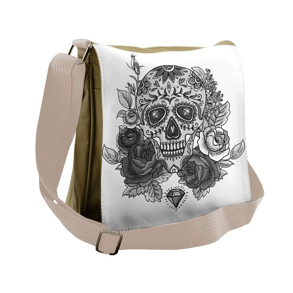 Ambesonne Sugar Skull Messenger Bag, Roses Diamond Shape, Unisex Cross-body