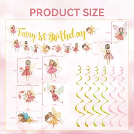 Fairy 1st Birthday Banner Decorations - Fairy Party Hanging Swirls and Banners,Fairy First Birthday Party Decorations, Enchanted Wonderland Garden Fairies Theme Party Supplies