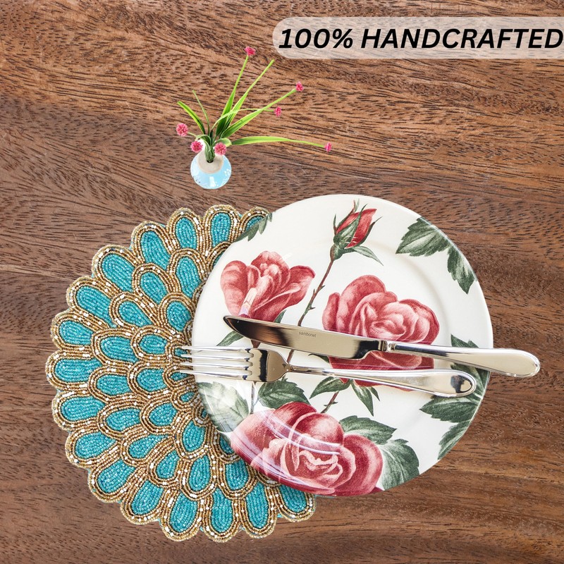 Handmade Beaded Placemat - 13” Round Dining Table Charger |