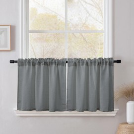 CUCRAF Net Curtain, Kitchen Curtains, Bistro Curtain, Set of 2, Natural Linen, H 45 x W 60 cm, Grey, Semi Transparent